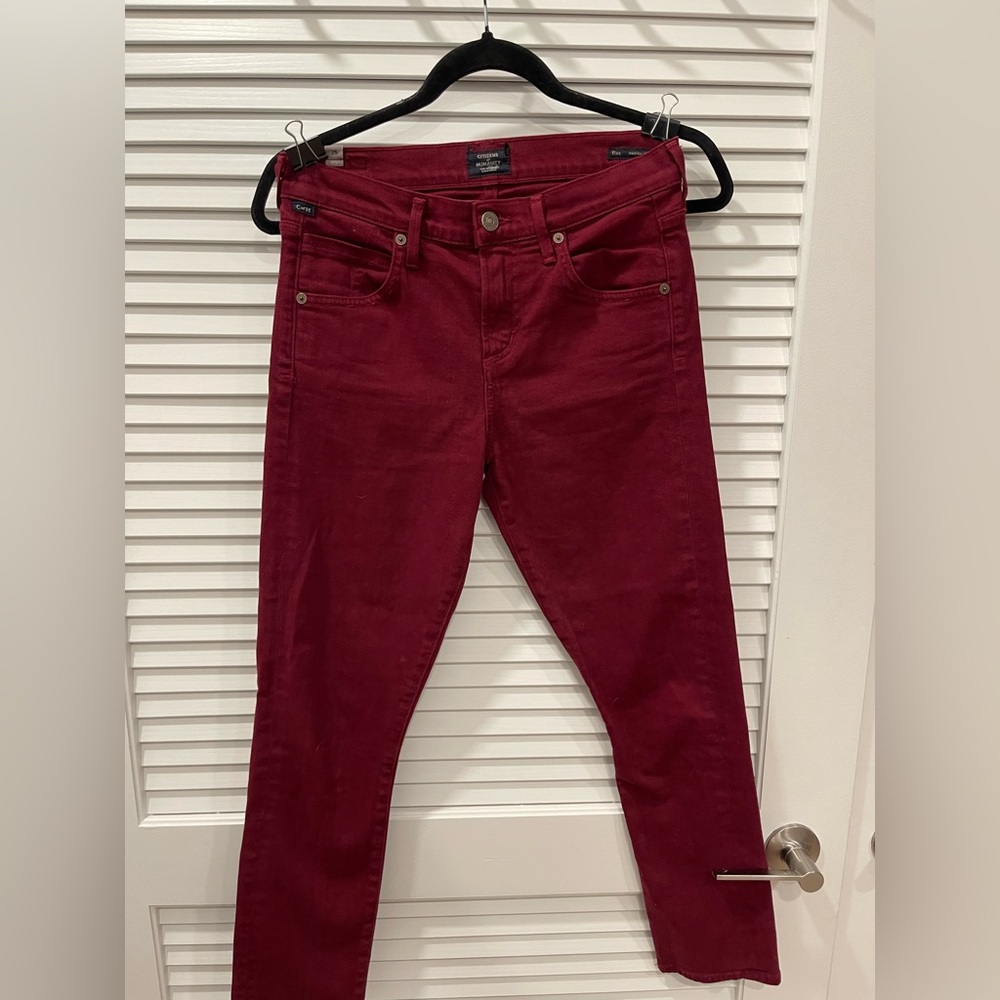 Citizen of Humanity Elsa Mid Rise Slim Crop Jeans Maroon Red Size 25